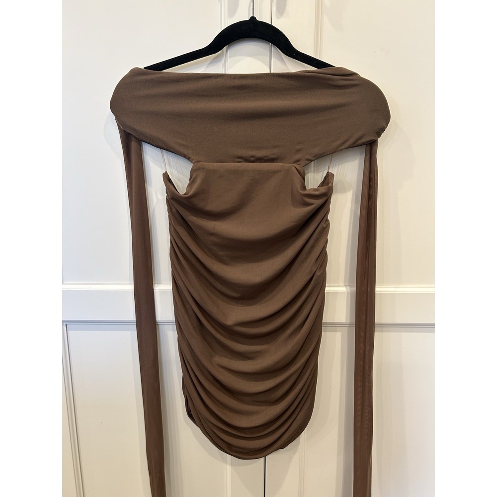 Tic Toc Women's Brown Strapless Tie Dress Ruched Sides Open Back Size Large